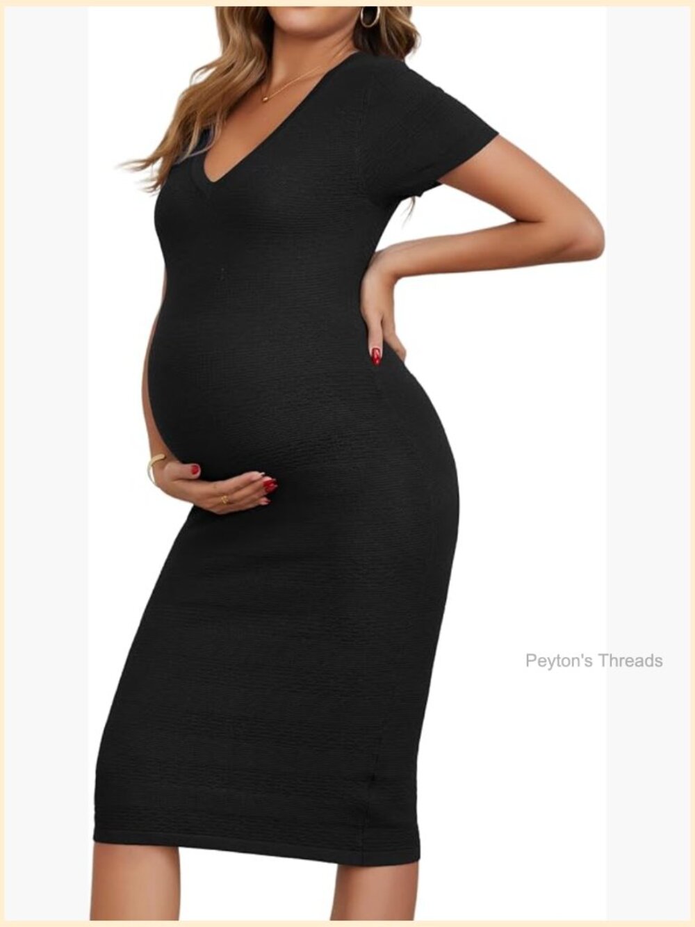 Maternity Work Dress Semi Formal Short Sleeve V Neck Stretchy Crochet Knit